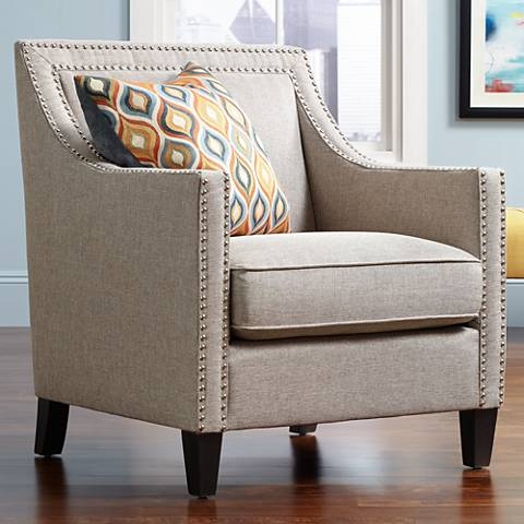 Flynn Heirloom Gray Nailhead Trim Upholstered Armchair - Image 0