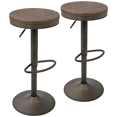 Dakota Brown Antique Adjustable Swivel Bar Stools Set of 2 - Image 0