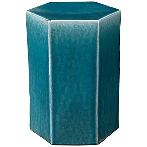 Jamie Young Porto Large Hexagon Azure Ceramic Side Table blue, 1 - Image 0