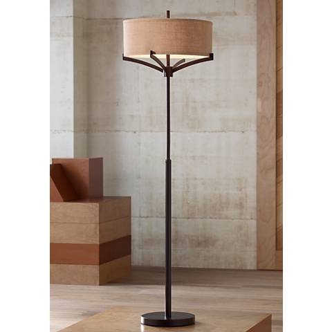 Franklin Iron Works Tremont 62" 2-Light Floor Lamp with Burlap Shade - Image 1