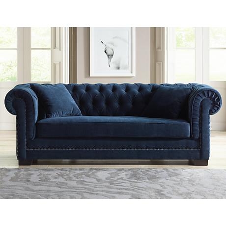Christine 86 1/4" Wide Ink Blue Velvet Tufted Sofa - Image 0