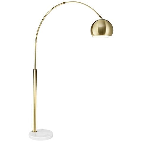 Basque Gold Finish Modern Arc Floor Lamp with White Marble Base - Image 0