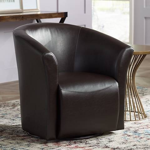 Elements Rocket 31" Wide Rivera Brown Faux Leather Swivel Club Chair - Image 0