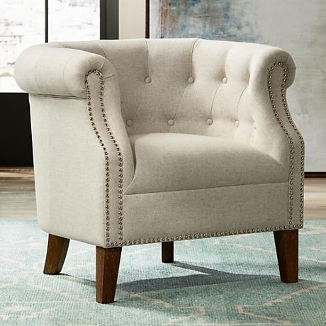 Neve Linen Fabric Tufted Accent Chair white - Image 0
