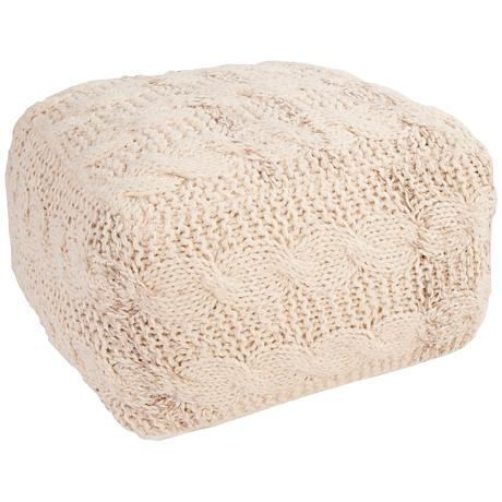 Jaipur Milford White Wool Square Pouf Ottoman ivory - Image 0