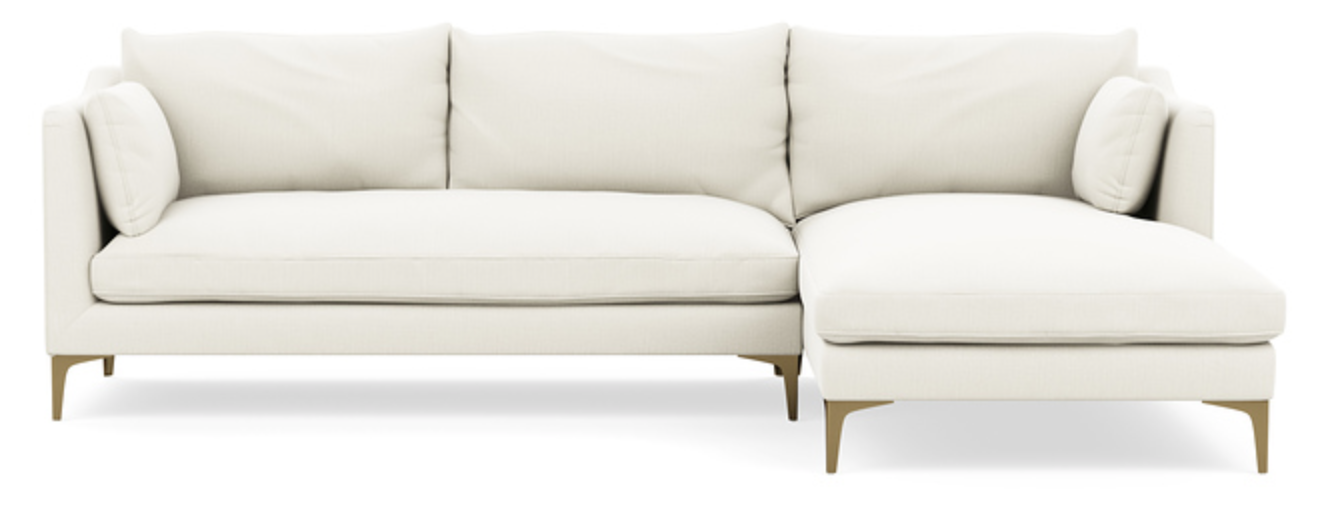Caitlin Chaise Sectional - Ivory Heavy Cloth - Brass Plated Sloan L Leg - 98" - Image 1