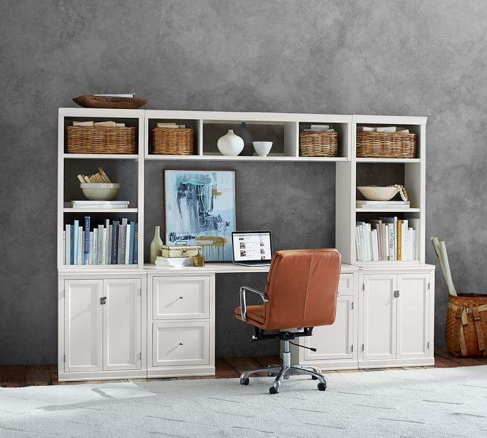 Logan Desk with Glass Hutch & Cabinet Base, Alabaster, 110" Wide - Image 2