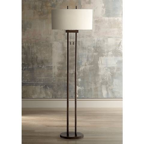 Franklin Iron Works Roscoe 62" Bronze Twin Pole Pull Chain Floor Lamp - Image 0