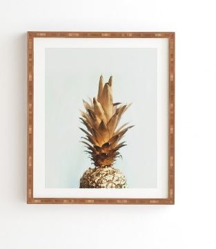 Gold Pineapple Framed Wall Art, 11"x13", Bamboo Frame - Image 0