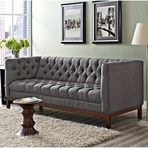 Panache Gray 84" Wide Fabric Tufted Sofa - Image 0