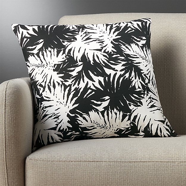 18" the hill-side palm leaves black and white pillow with feather insert - Image 1