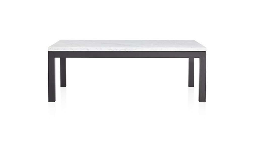 Parsons White Marble Top/ Dark Steel Base 48x28 Small Rectangular Coffee Table - Image 0