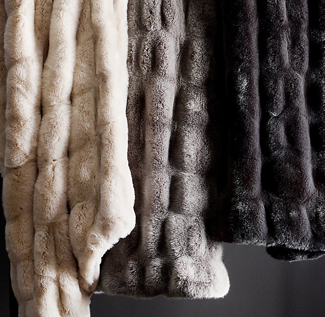 RUCHED FAUX FUR THROW - FOG - Image 1