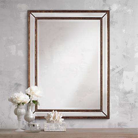 Uttermost Palais Bronze 30" x 40" Beaded Wall Mirror - Image 0
