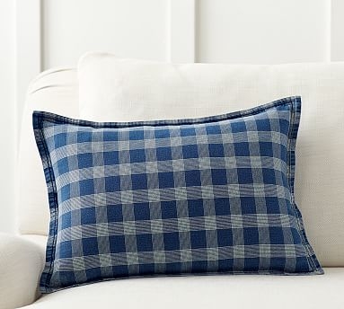 Blue Plaid Lumbar Pillow Cover, 14x20", Blue - Image 0