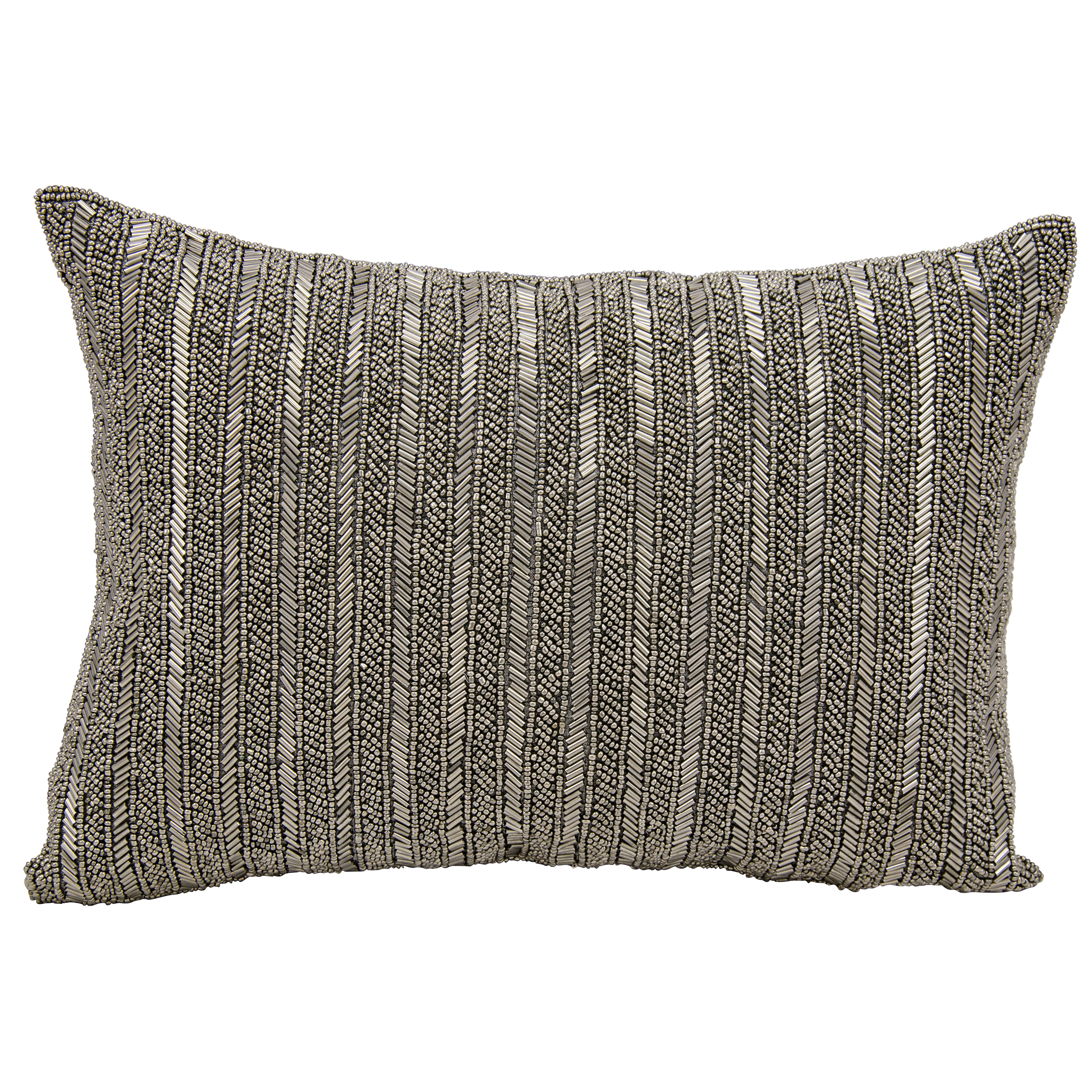 Beaded Stripes Lumbar Pillow - Black - 10" H x 14" W - Polyfill - Image 0
