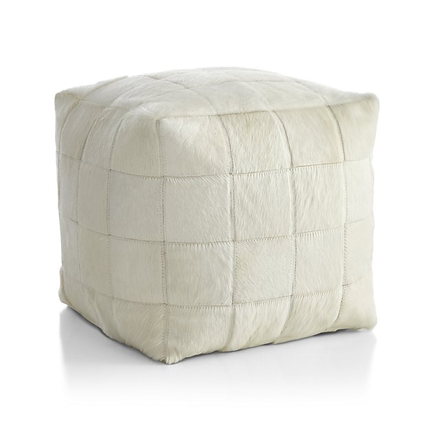 Hair on Hide Ivory Pouf - Image 0