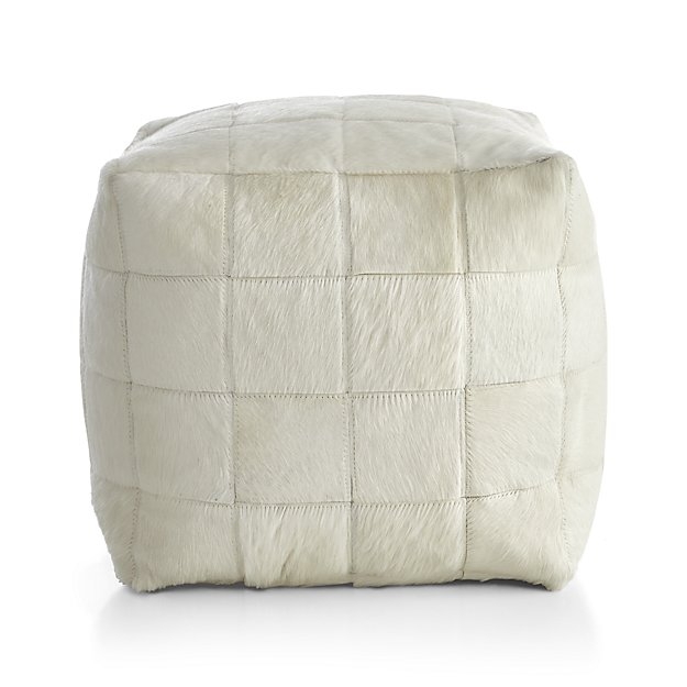 Hair on Hide Ivory Pouf - Image 1