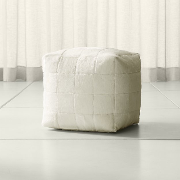 Hair on Hide Ivory Pouf - Image 3