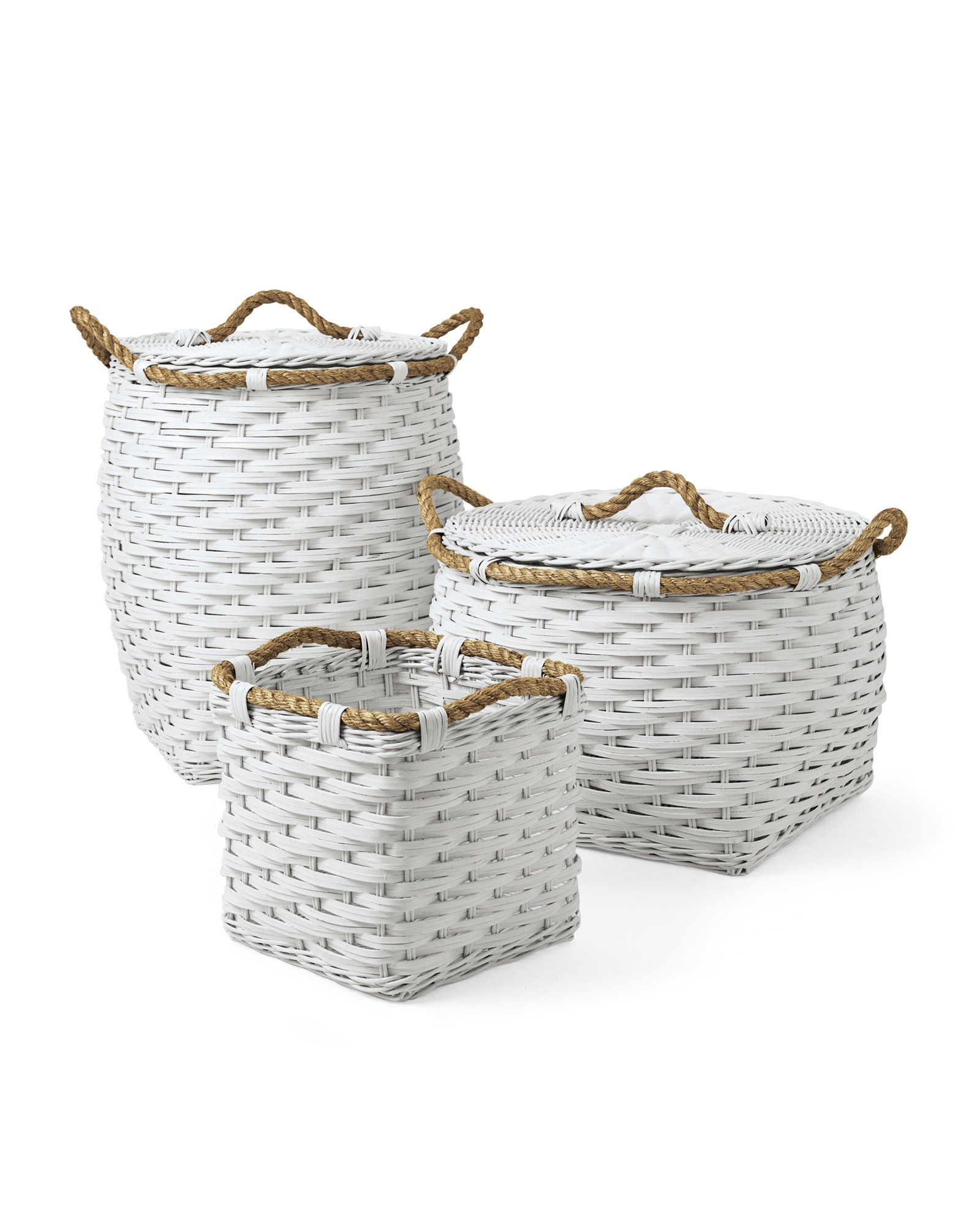 Rope Baskets - White; Low Round Bin - Image 0