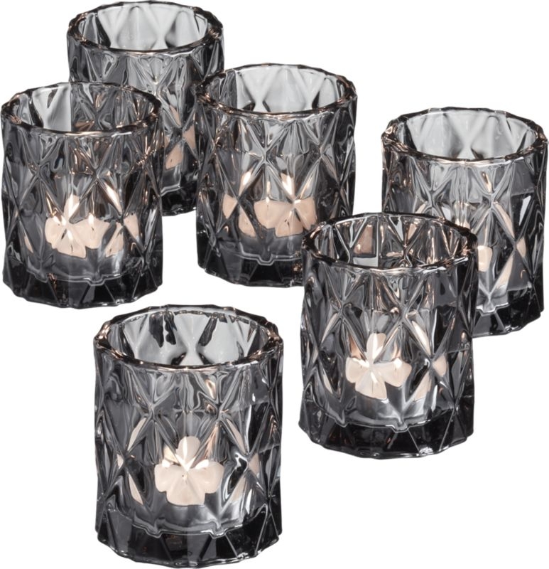 Betty Smoked Glass Tealight Candle Holders Set of 6 - Image 0