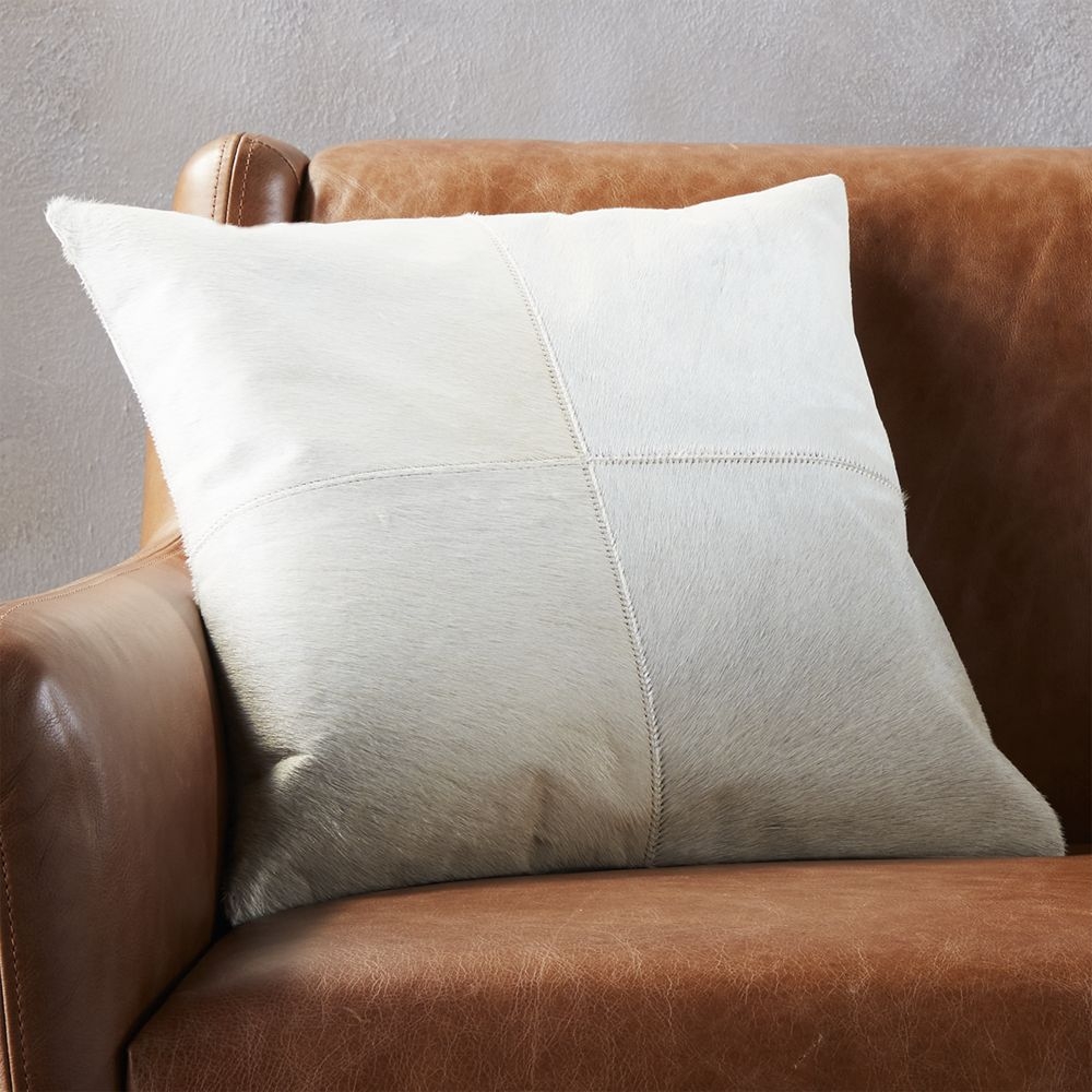 18" abele white cowhide pillow with down-alternative insert - Image 0