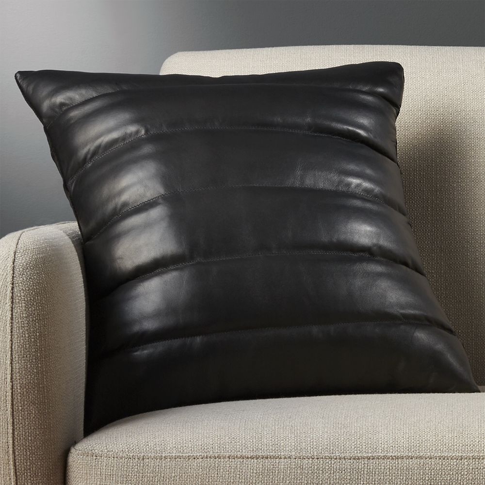 "18"" izzy black leather pillow with down-alternative insert" - Image 1