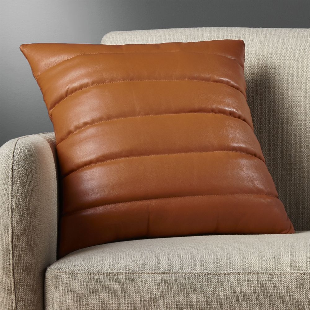 "18"" izzy saddle leather  pillow with down-alternative insert" - Image 0