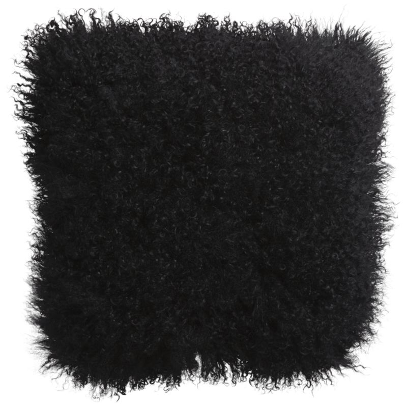 "16"" mongolian sheepskin black pillow with down-alternative insert" - Image 1
