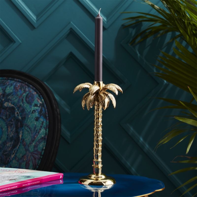 palm tree gold taper candle holder - Image 1