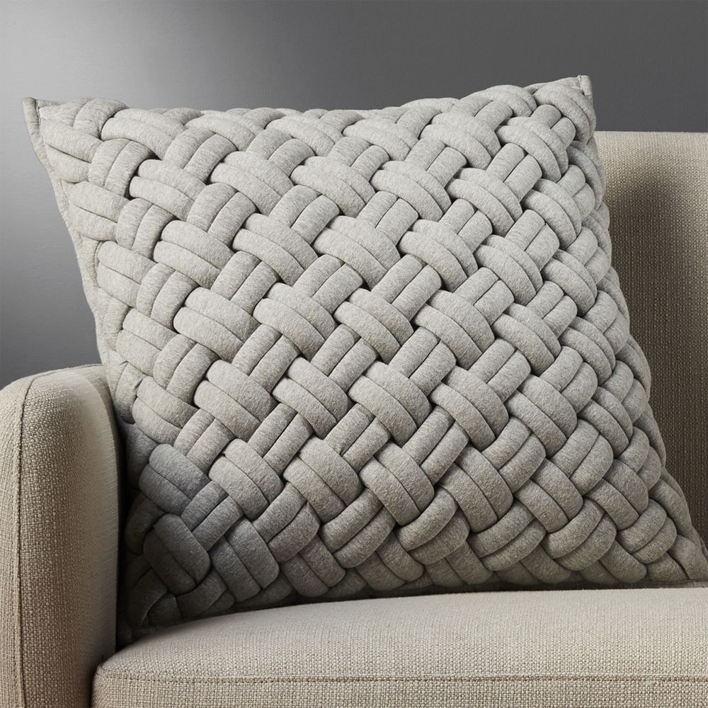 "20"" jersey interknit grey pillow with feather-down insert" - Image 0