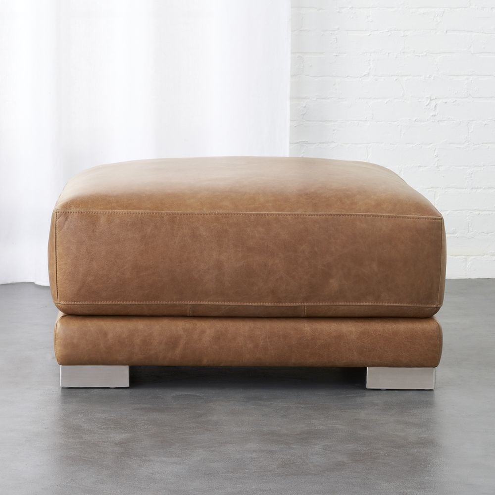 gybson brown leather ottoman - Image 0