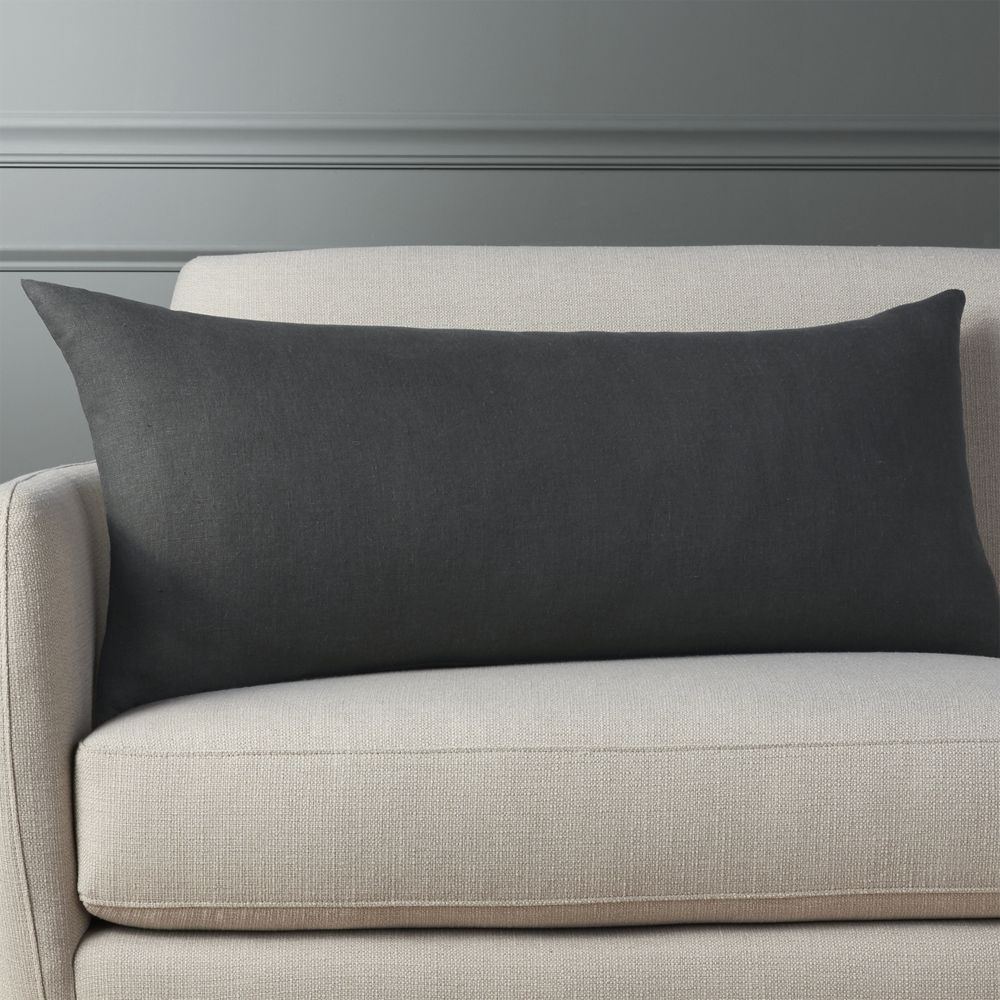 "36""x16"" linon dark grey pillow with down-alternative insert" - Image 0