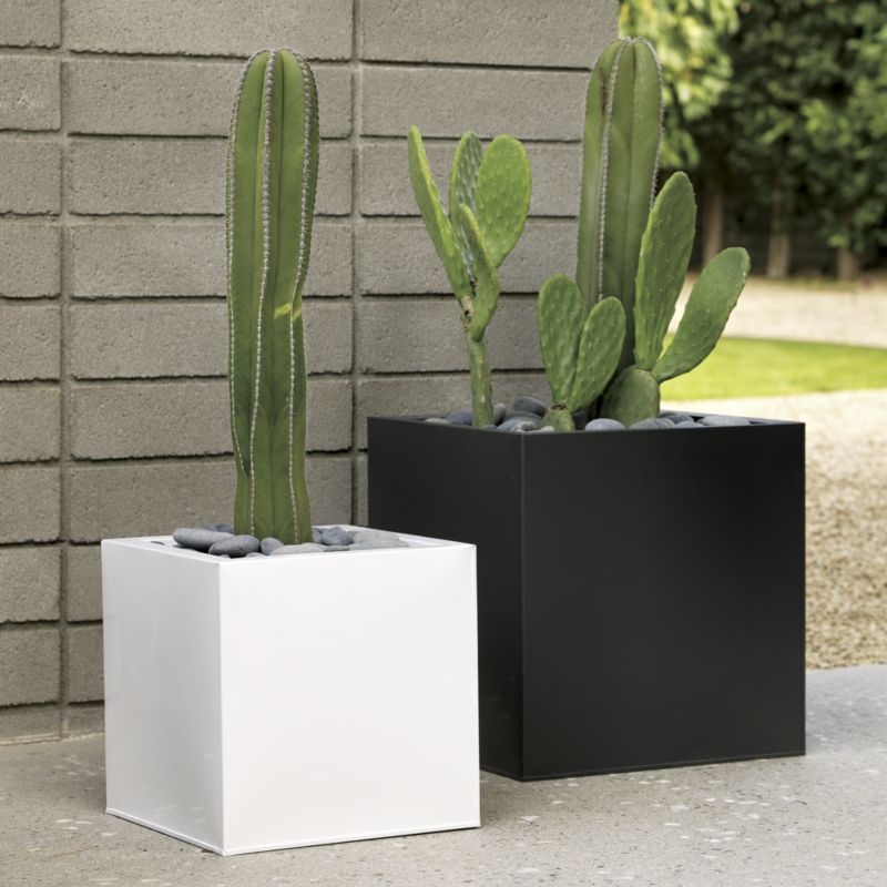 blox large square galvanized hi-gloss white planter - Image 1