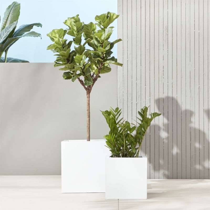 blox large square galvanized hi-gloss white planter - Image 3