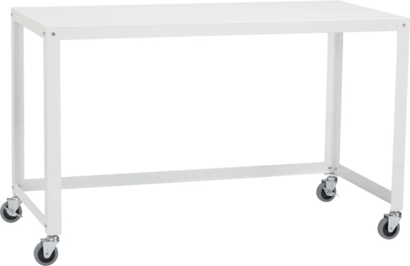 Go-Cart White Metal Desk on Wheels - Image 3