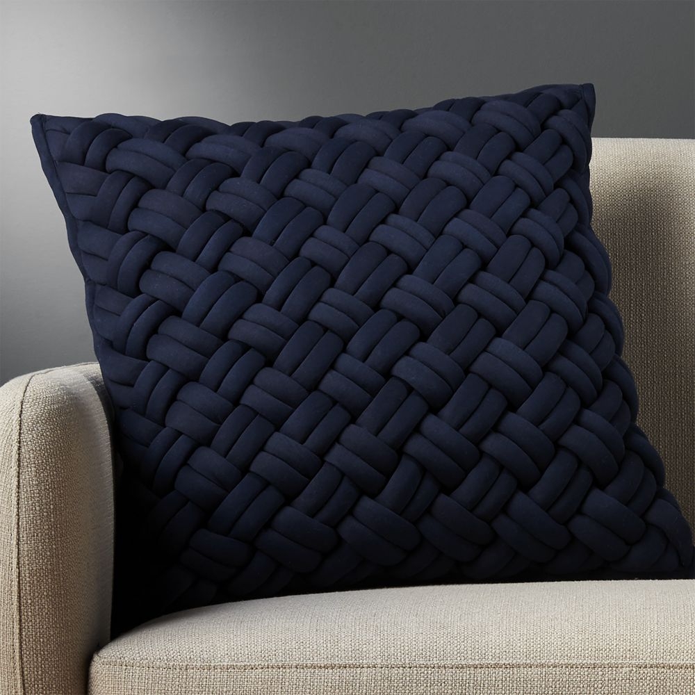 20" jersey interknit navy pillow with feather-down insert - Image 0