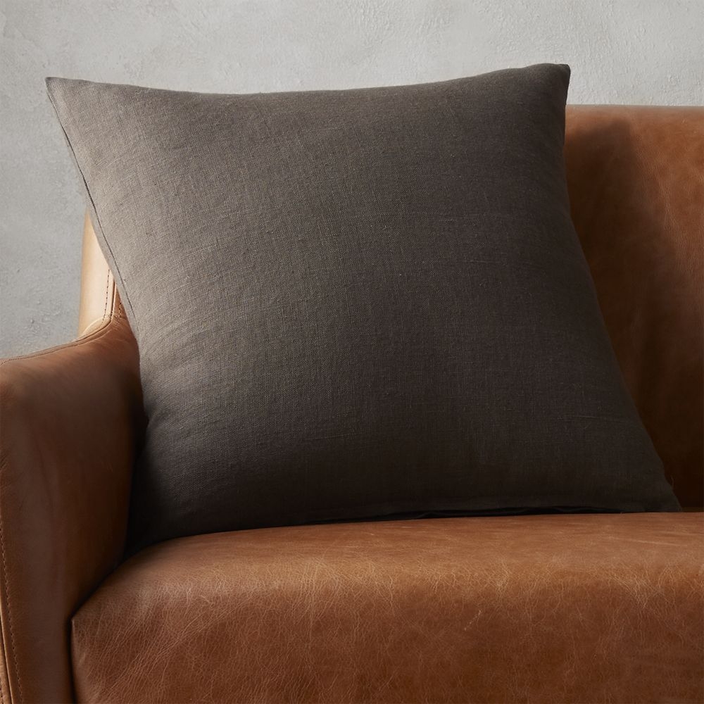 "20"" linon dark grey pillow with feather-down insert" - Image 0