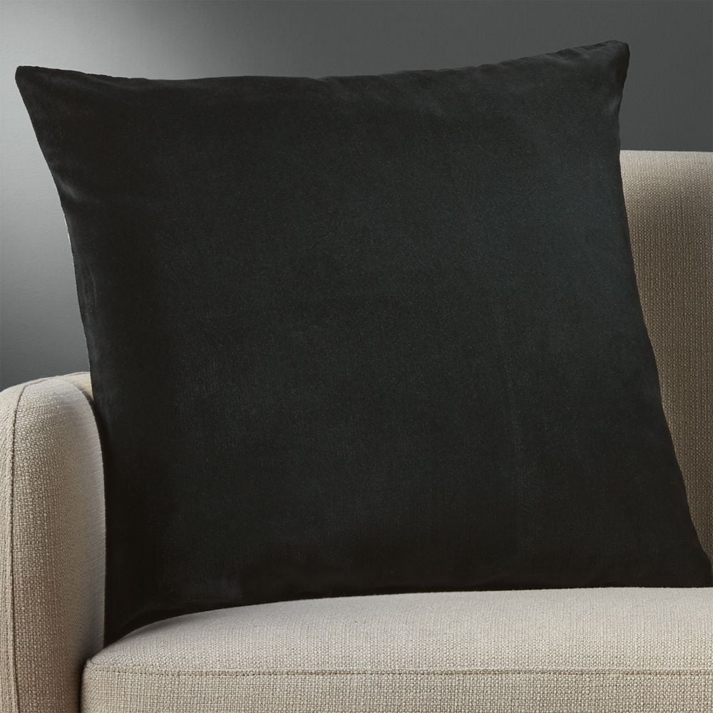 Leisure Black Velvet Throw Pillow with Down-Alternative Insert 23" - Image 1
