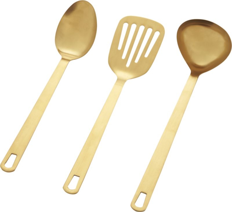 set of 3 brushed gold kitchen utensils - Image 1