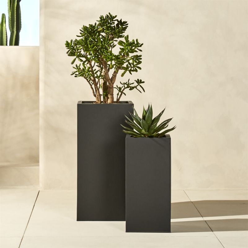 Blox Tall Charcoal Galvanized Steel Indoor/Outdoor Planter Large - Image 1
