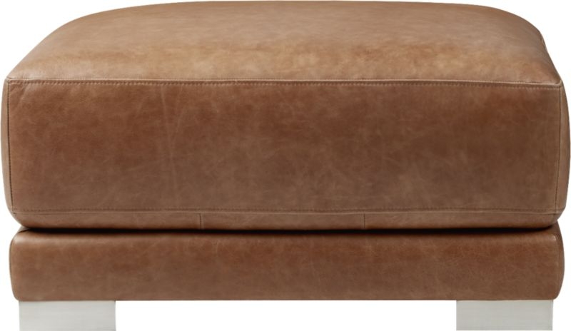 gybson brown leather ottoman - Image 2