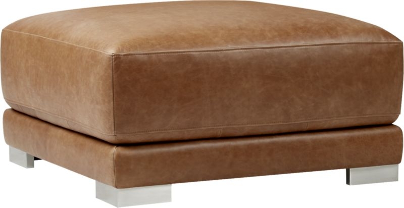 gybson brown leather ottoman - Image 3