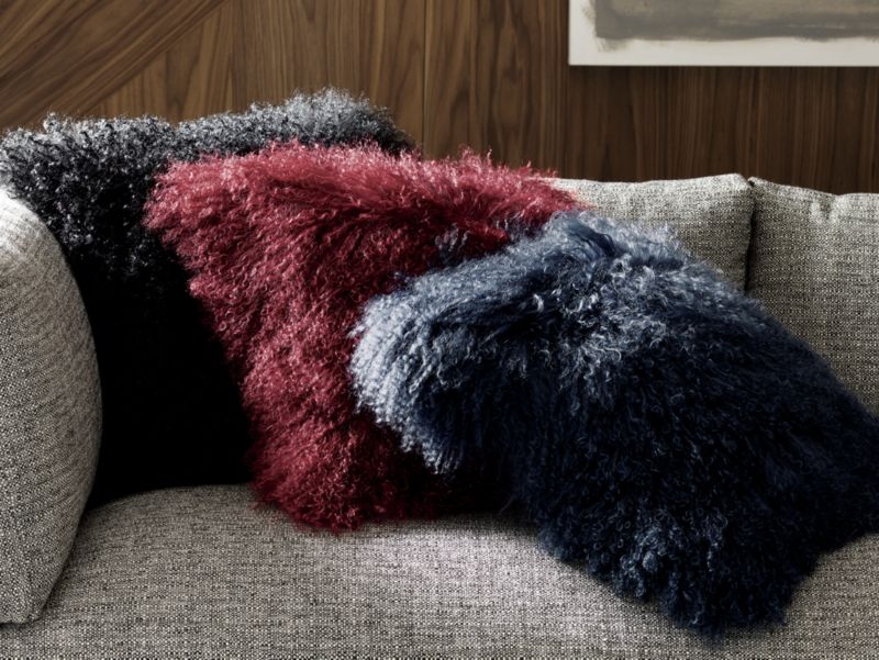 "16"" mongolian sheepskin navy pillow with feather-down insert" - Image 1