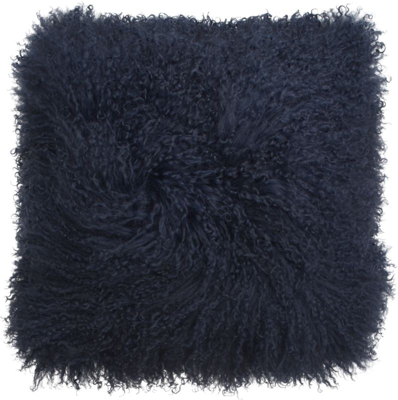 "16"" mongolian sheepskin navy pillow with feather-down insert" - Image 3