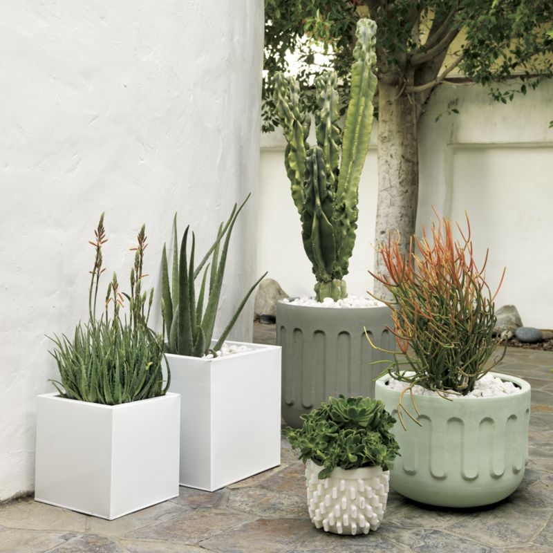 blox large square galvanized hi-gloss white planter - Image 5