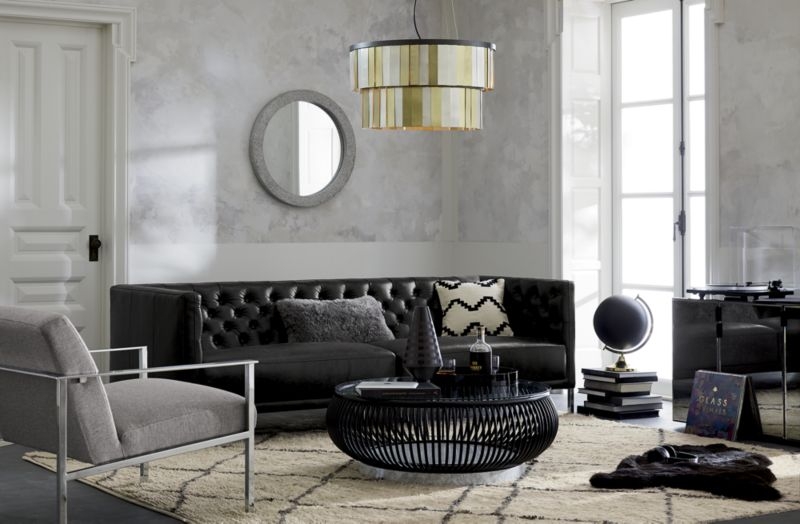 savile black leather tufted sofa - Image 1
