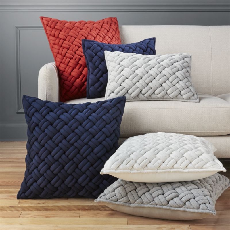 20" jersey interknit navy pillow with feather-down insert - Image 2