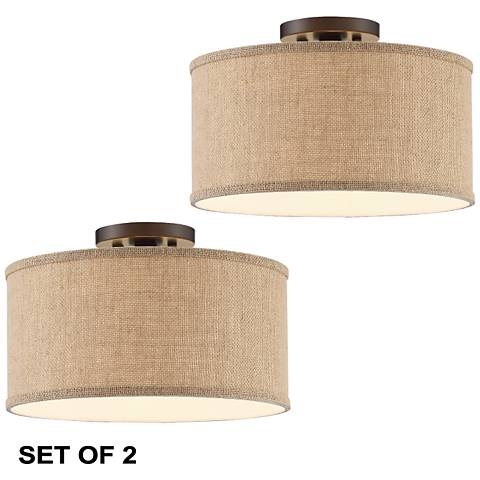 360 Lighting Adams Burlap Drum Shade Ceiling Lights Set of 2 - Image 0