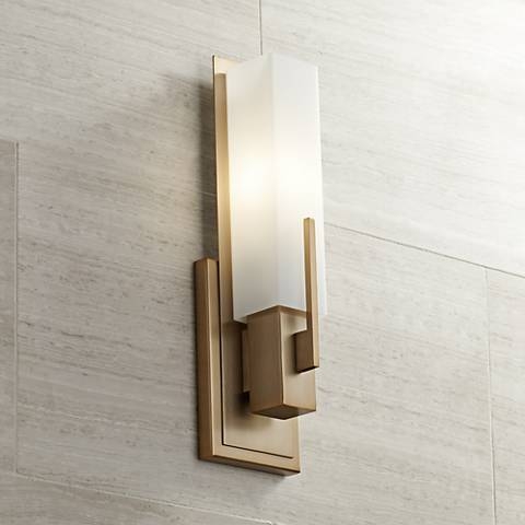 Midtown 15" High White Glass Burnished Brass Wall Sconce - Image 0